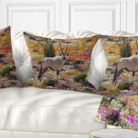 East Urban Home Wall Beautiful Oryx in Flower Field African Wall Lumbar Pillow