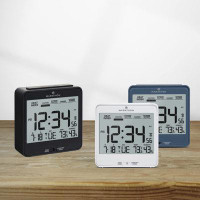 Fish hunter Atomic Desk Clock, White - Easy-To-Read 5.2” Display With Calendar + Heat & Comfort Index - Includes Alarm W