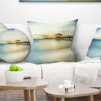 Made in Canada - East Urban Home Pier Seascape Tinged Seashore with Distant Pier Pillow