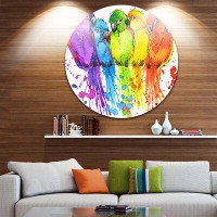 Design Art 'Colourful Parrots Illustration' Painting Print on Metal