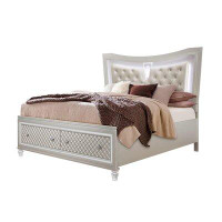 Rosdorf Park Champagne Tone Queen Bed With Padded Headboard  LED Lightning  2 Drawer