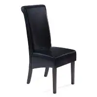 Red Barrel Studio Dining Chair Black Upholstered PU Seat With Black Wood Legs