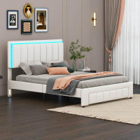 Ivy Bronx Queen Size Upholstered Platform Bed With LED Lights