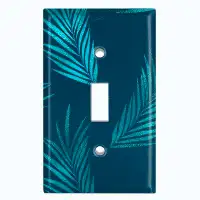WorldAcc Metal Light Switch Plate Outlet Cover (Teal Jungle Leaves Plant - Single Toggle)