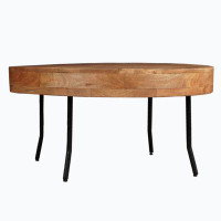 Wenty 32 Inch Coffee Table, Handcrafted Mango Wood Round Top, Black Metal Angled Legs