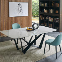 Orren Ellis Bub Modern Rectangular Sintered Stone Table Top with Black Carbon Steel Legs