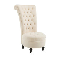 45 TUFTED HIGH BACK VELVET ACCENT CHAIR LIVING ROOM SOFT PADDED COUCH LOUNGE (CREAM WHITE)