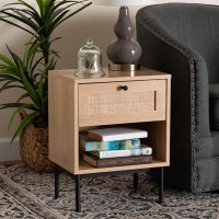 Bay Isle Home™ Baxton Studio Zalia Mid-Century Modern Light Brown And Black 1-Drawer End Table With Woven Rattan Accent