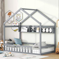 wtressa Wooden House Bed With Storage Shelf,Kids Bed