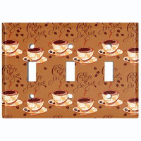 WorldAcc Metal Light Switch Plate Outlet Cover (Coffee Cups Light Brown - Triple Toggle)