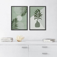 wall26 Green Forest Plants and Geometric Polygons - 2 Piece Floater Frame Print Set on Canvas