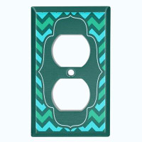 WorldAcc Metal Light Switch Plate Outlet Cover (Sea Green Teal Chevron Wall Paper Frame - Single Toggle)