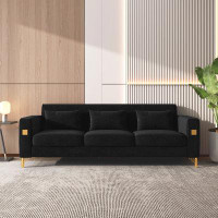 Mercer41 Dalli Modern Velvet Sofa With Pillows And Gold Metal Leg For Cozy Living Room Ambience