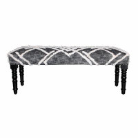 Bungalow Rose 47" Grey And White Geometric Cotton Upholstered Distressed Bench