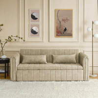 Mercer41 Modern 3-in-1 Convertible Futon: Upholstered Sleeper Sofa With Rolled Arms, Copper Nail Decor, Drawers & Pillow