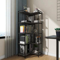 17 Stories Bookshelf 5 Tier Deformable Corner Bookcase Free Standing Modern Industrial Book Storage Display Book Shelf F