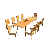 Teak Smith Grade-A Teak Dining Set: 118" Double Extension Rectangle Table And 6 Stacking Armless Chairs