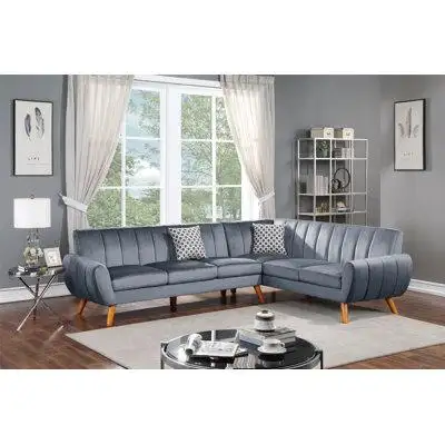 Everly Quinn 2PC Wood Frame Sectional Sofa With Wooden Legs