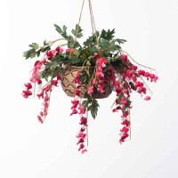 Primrue Fuchsia Pink & White Bleeding Heart Artificial House Plant In Woven Seagrass Hanging Basket
