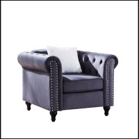 House of Hampton Sofa Chair, With Button And Copper Nnail On Arms And Back, One White Villose Pillow