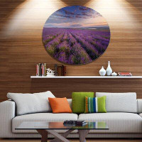 Made in Canada - Design Art 'Dark Lavender Field with Cloudy Sky' Photographic Print on Metal