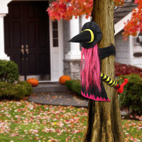 The Holiday Aisle® Crashing Witch Into Tree Halloween Decoration, Outdoor Flying Witch