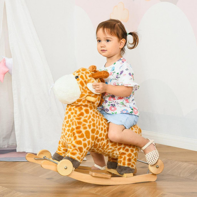 2-IN-1 ROCKING HORSE KIDS PLUSH RIDE-ON GLIDING GIRAFFE-SHAPED PLUSH TOY ROCKER WITH REALISTIC SOUNDS FOR CHILD 36-72 MO in Toys & Games - Image 2