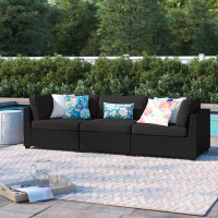 Lark Manor Anishia 89.5" Wide Outdoor Wicker Patio Sofa with Cushions