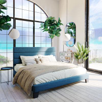 Latitude Run® Elison Platform Bed with Fabric Upholstered Headboard and Wooden Slats