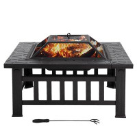 Alcott Hill Outdoor Fire Pit 32 Inch Square Metal Firepit For Patio Wood Burning Fireplace Garden Stove With Charcoal Ra