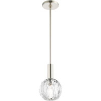 Lighting Lumens 1 Light Polished Nickel Mini Pendant Light Hanging Light Fixture With Clear Crystals Shade