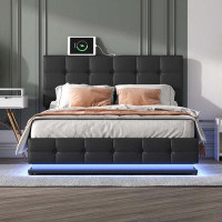 Latitude Run® PU Storage Platform Bed With LED Lights And USB Charger