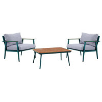 Corrigan Studio 3 Piece Outdoor Coffee Table And Chairs Set, Wood Planks, Gray, Green
