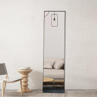 Latitude Run® Thin-frame full-body  mirror  hanging wall bedroom mirror black (round bracket)