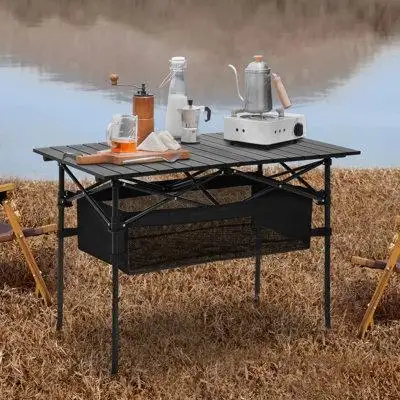 Arlmont & Co. Folding Aluminum Table[DETACHABLE STORAGE ORGANIZER]Portable Camping Picnic Desk