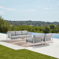 Latitude Run® Cayli Outdoor Patio 4 Piece Conversation Set In Aluminum With Sintered Stone And Grey Cushions