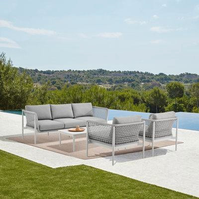 Latitude Run® Cayli Outdoor Patio 4 Piece Conversation Set In Aluminum With Sintered Stone And Grey Cushions dans Mobilier pour terrasse et jardin