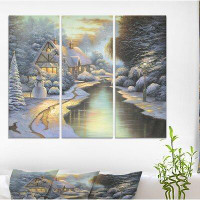East Urban Home 'Evening Glow in Christmas Eve' Oil Painting Print Multi-Piece Image on Wrapped Canvas