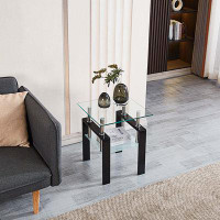 Wrought Studio Tempered Transparent Glass End Table With 2-Layers Storage