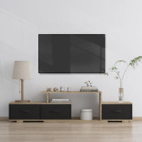 Farm on table Mordern TV Stand with quick assemble,wood grain and black easy open fabrics drawers