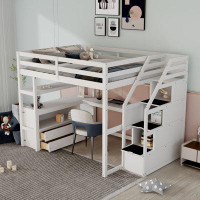 Harriet Bee Full Size Loft Bed With Desk And Shelves And Drawers