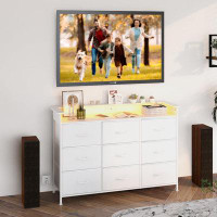 17 Stories Dresser With Charge Station 9 Drawers Dresser For Bedroom With LED Lights Tall Wide Fabric Dressers & Chests