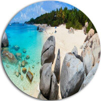 Made in Canada - Design Art 'Turquoise Ocean Water with Rocks' Photographic Print on Metal