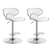 George Oliver Upholstered Adjustable Height Bar Stools White and Chrome (Set of 2)