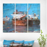 Made in Canada - East Urban Home 'Tanker Ships on the harbour Oil Painting' Nautical Painting Print on Wrapped Canvas se