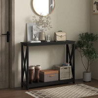 Winston Porter 2 Tier Console Table Sofa Side Table w/ Storage Shelf for Entryway