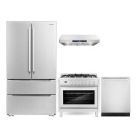 Cosmo Cosmo 4 Piece Kitchen Package With 36" Freestanding Gas Range 36" Under Cabinet Range Hood 24" Built-in Integrated