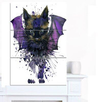 Made in Canada - Design Art 'Black Cat with Blue Wings' 3 Piece Wall Art on Wrapped Canvas Set