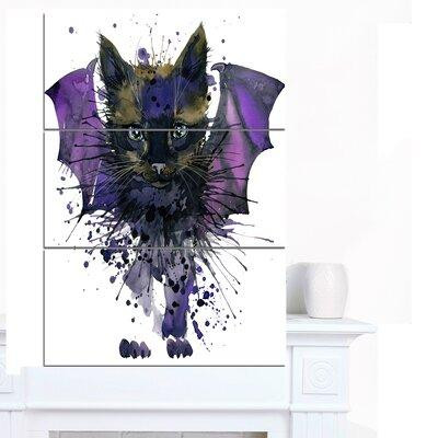 Made in Canada - Design Art 'Black Cat with Blue Wings' 3 Piece Wall Art on Wrapped Canvas Set in Home Décor & Accents