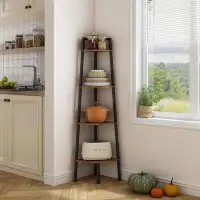 17 Stories Corner Shelf, 4-Tier Corner Bookshelf, Rustic Corner Ladder Shelf, Industrial Display Shelf For Living Room,